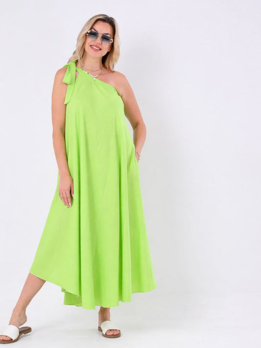 One Shoulder Dress with Tidding Ribbon