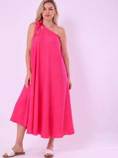 One Shoulder Dress with Tidding Ribbon