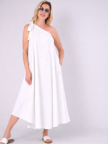 One Shoulder Dress with Tidding Ribbon